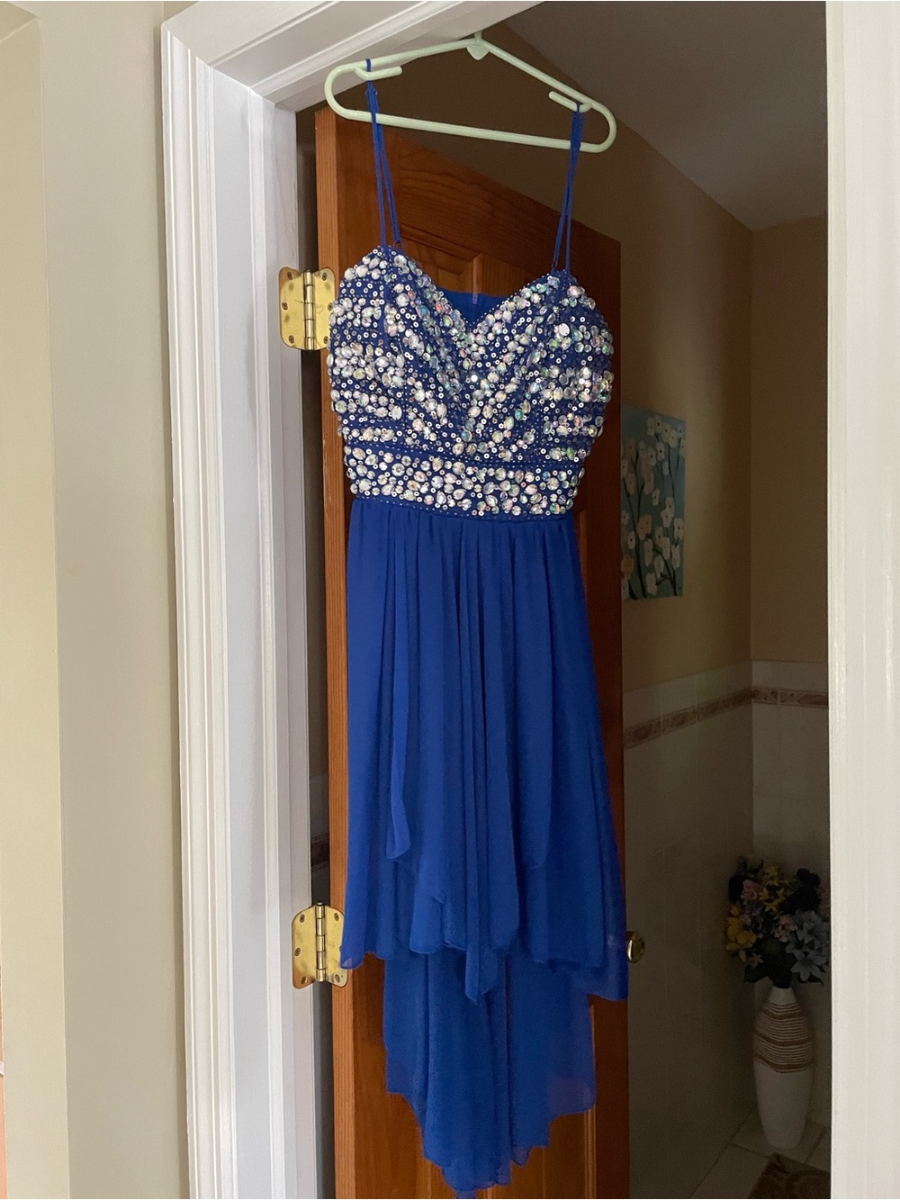 Royal Blue Beaded Chiffon High-Low Dress - Great for Homecoming